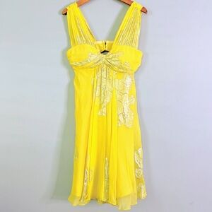 Nicole Miller Yellow and Silver Silk Blend Dress Size 0